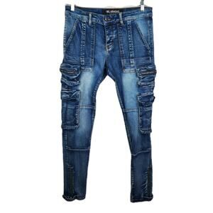 Valabasas Y2K Blue Skinny Jeans Mens 30 x 32 Stacked Denim Zippers Buttonfly